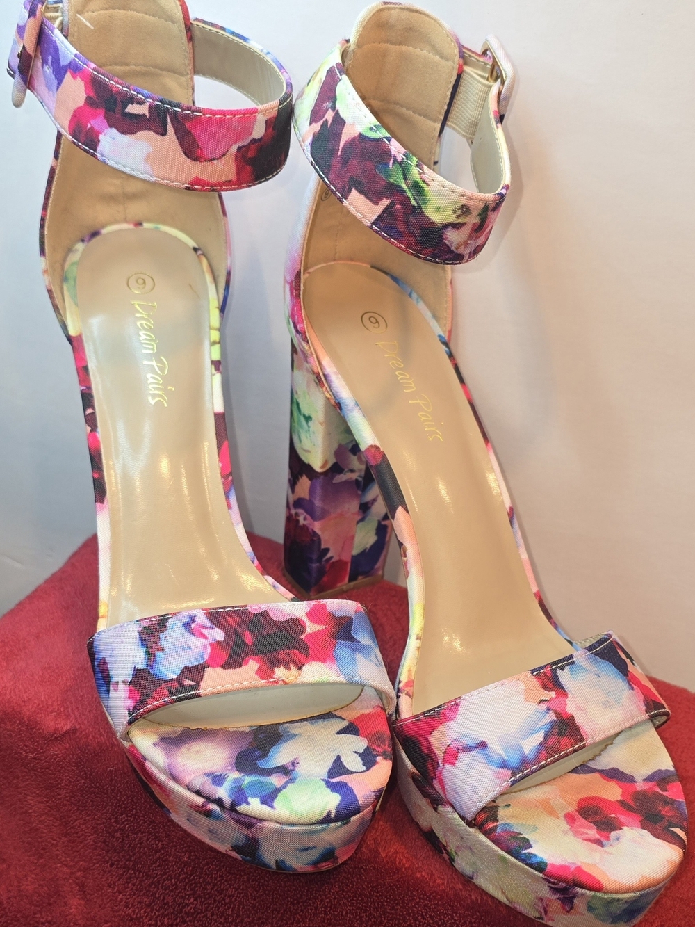 Dream Pairs Floral Multicolor Platform Ankle-Strap Heels
